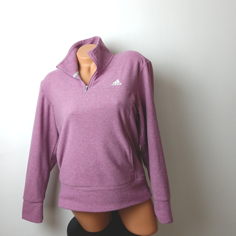 Adidas Golf Womens Medium Berry Purple Heather QTR Zip Kangaroo Pocket Pullover